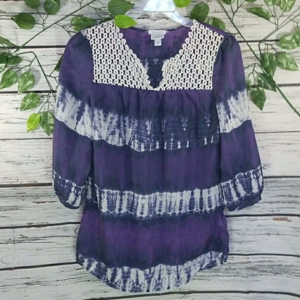 Calypso St. Barth 100% silk 3/4 sleeve blouse XS